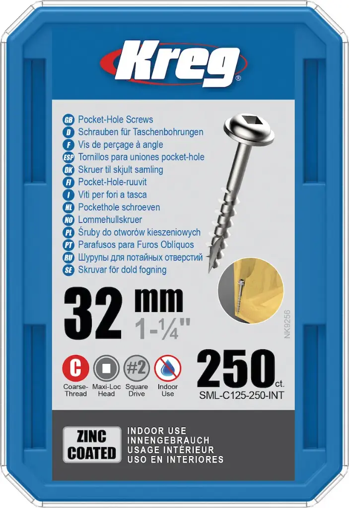 Kreg Pocket-Hole schroeven 32 mm, Zinc Coated, Maxi-Loc, Grof, 250 stuk