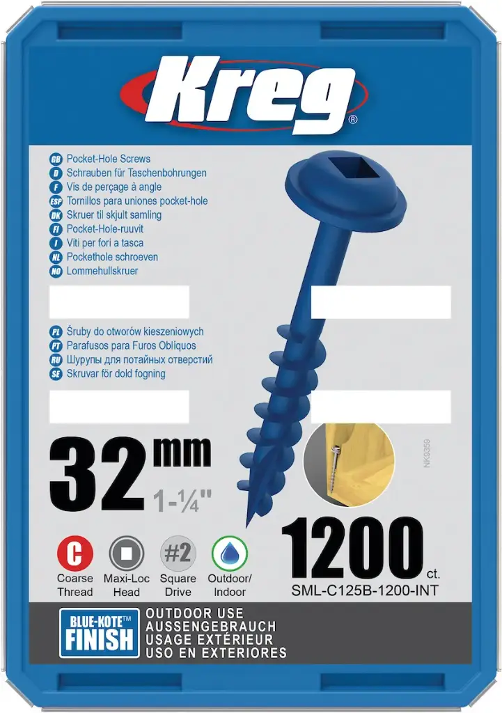 Kreg Pocket-Hole schroeven 32 mm, Blue-Kote™, Maxi-Loc, Grof, 1200 stuk