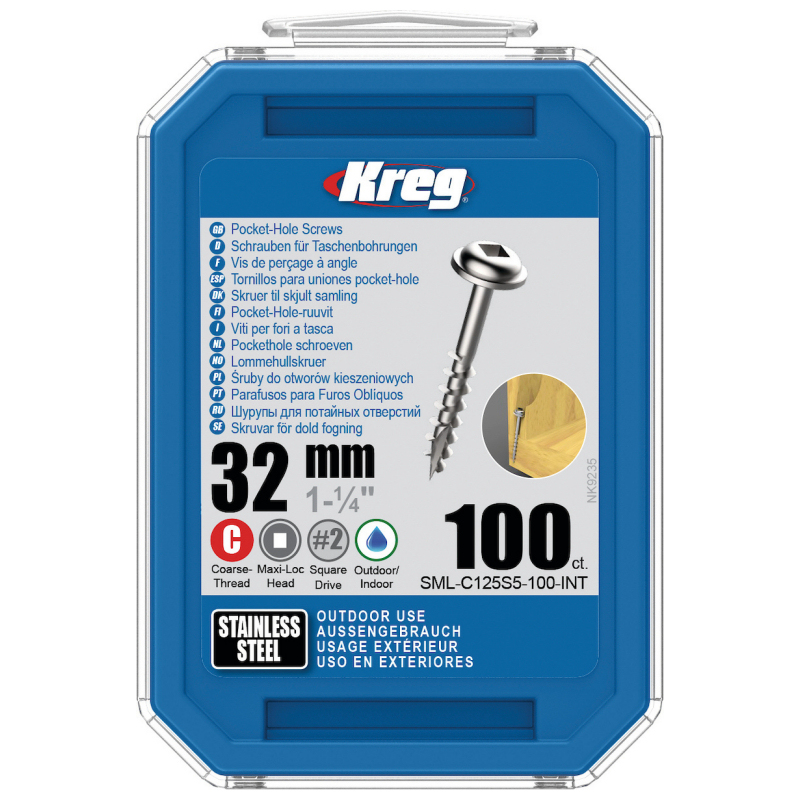 Kreg Pocket-Hole Screws 32, Stainless Steel, Maxi-Loc, Coarse Thread, 100 piece
