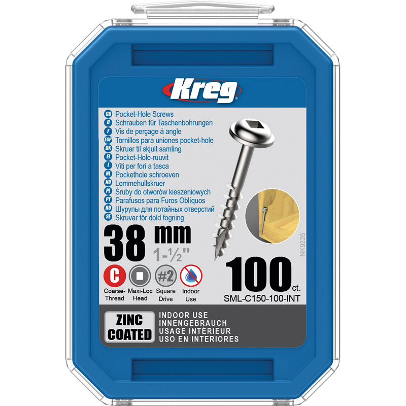 Kreg Pocket-Hole schroeven 38 mm, Zinc Coated, Maxi-Loc, Grof, 100 stuk