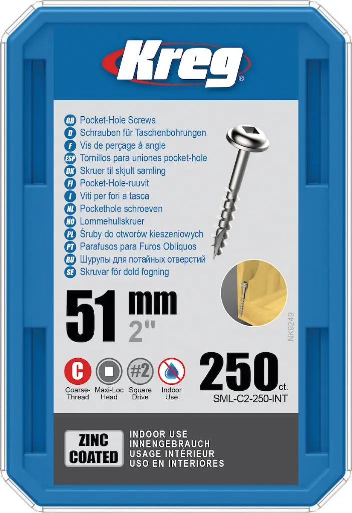 Kreg Pocket-Hole schroeven 51 mm, Zinc Coated, Maxi-Loc, Grof, 250 stuk