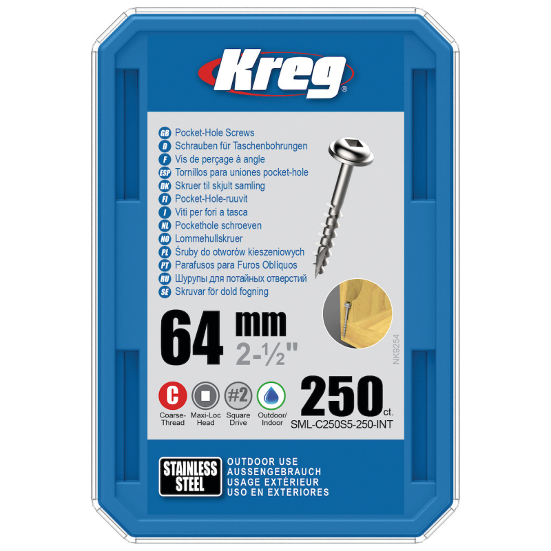 Vis à trous de poche Kreg 64 mm Inox Maxi-Loc, Filetage épai, 50