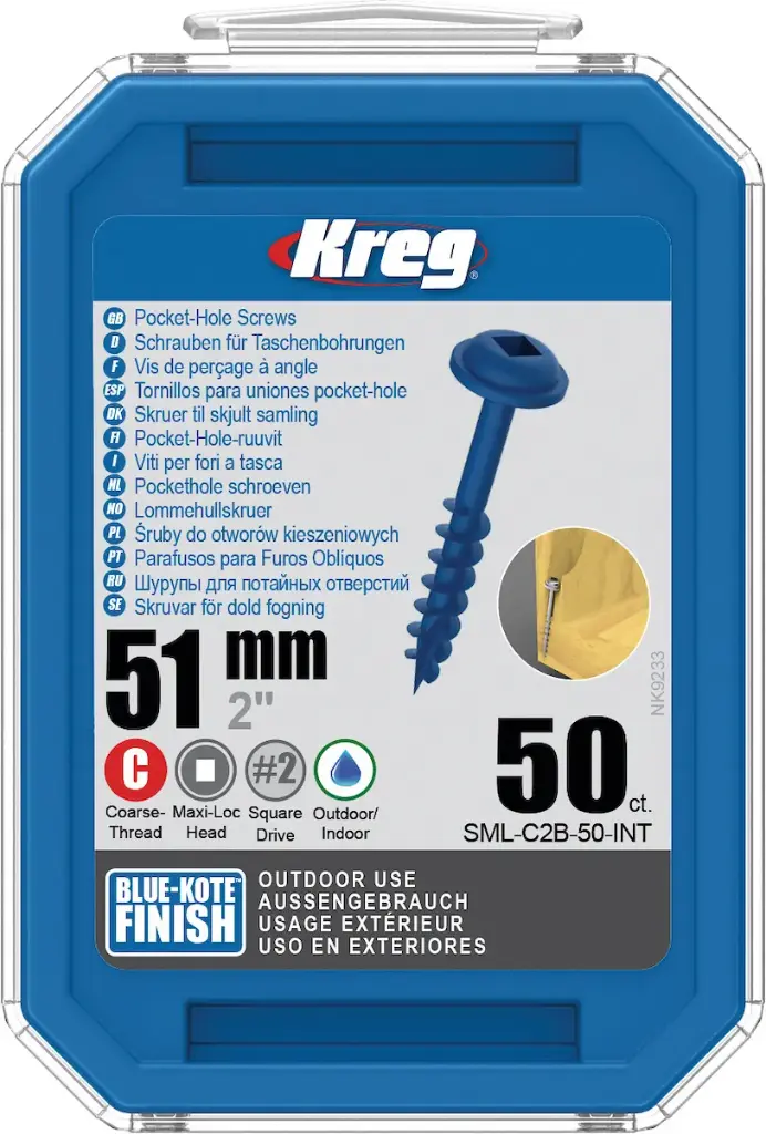 Kreg Pocket-Hole Screws 51 mm, Blue-Kote™, Maxi-Loc, Coarse Thread, 50 piece
