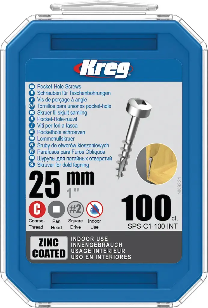 Kreg Pocket-Hole Screws 25 mm, Zinc Coated, Pan-Head, Coarse Thread, 100 piece