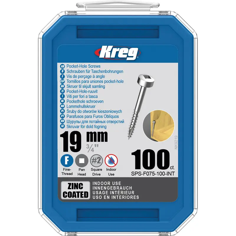 Kreg Pocket-Hole Screws 19 mm, Zinc Coated, Pan-Head, Fine Thread, 100 piece