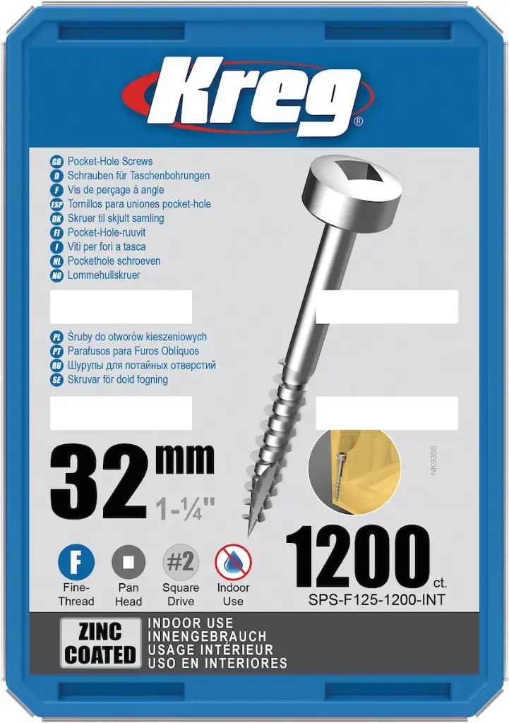Kreg Pocket-Hole schroeven 32 mm, Zinc Coated, Pan-Head, Fijn, 1200 stuk