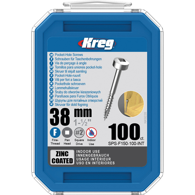 Kreg Pocket-Hole schroeven 38 mm, Zinc Coated, Pan-Head, Fijn, 100 stuk