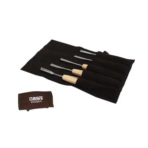 Set of carving chisels in leather tool roll, WOOD LINE STANDARD