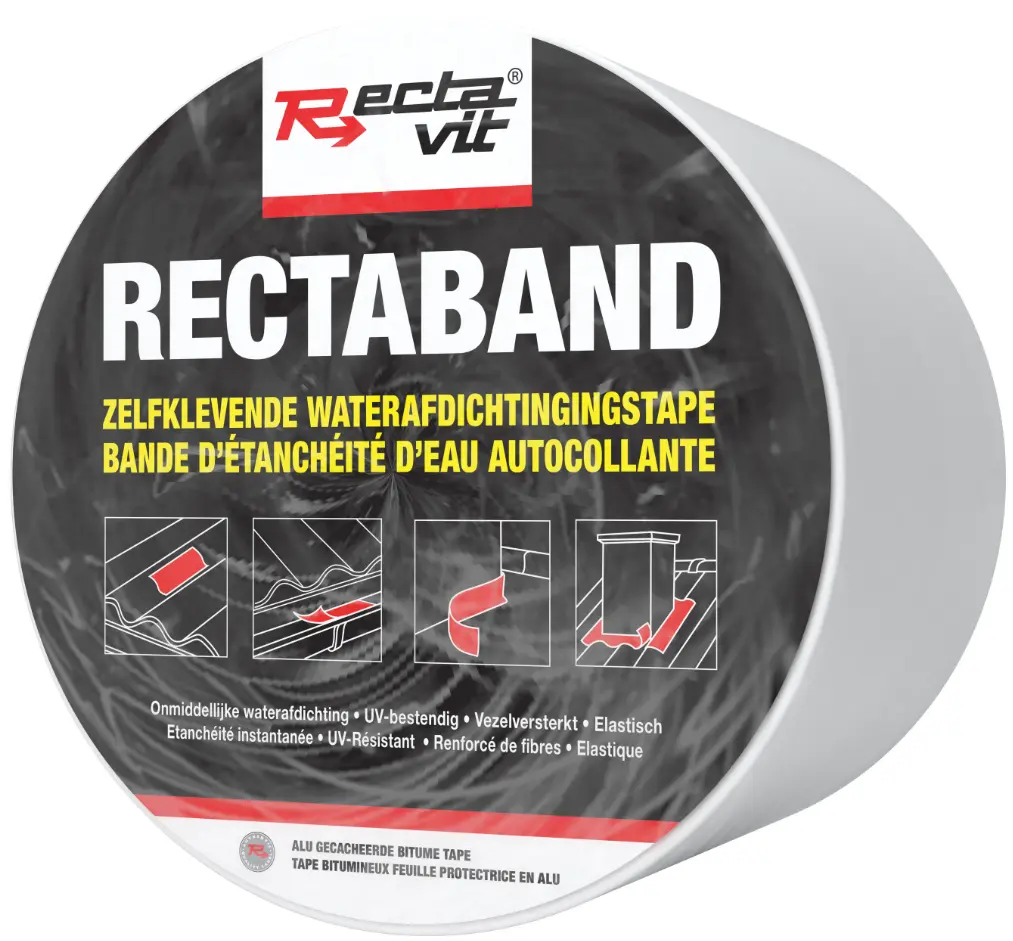  Recta-Band - 15cm x 10m - st/pc Top: zilverkleurig, lijm: zwart 1st/pc
