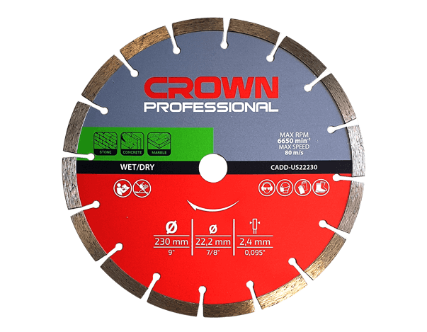 crown 230 mm diameter / 2,4 mm dikte / universeel gesegmenteerd / NAT/DROOG-CADD-US22230