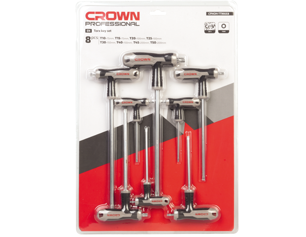 crown Professionele inbussleutelset T-greep met kogelkop, 8-delig, CR-V-CPHOH-TTMAX8