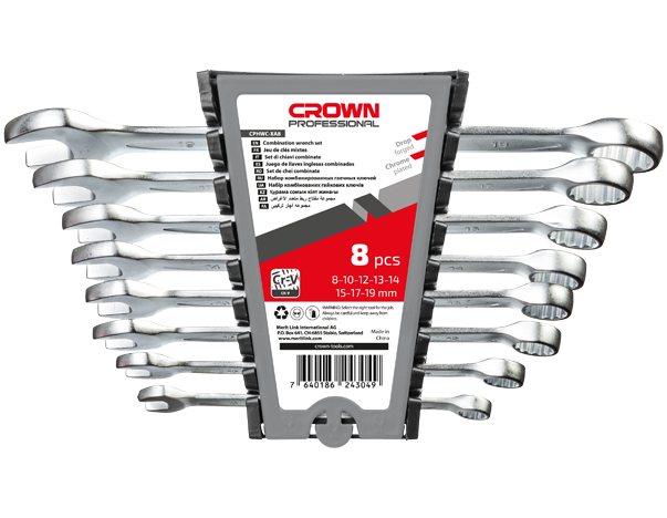 crown Professionele steekringsleutelset, 8-delig, CR-V, gebrutaleerd-CPHWC-XA8