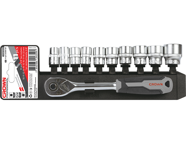 crown 11-delige doppenset met ratel, 1/2", CR-V, gebrutaleerd-CPHSW-RXA12