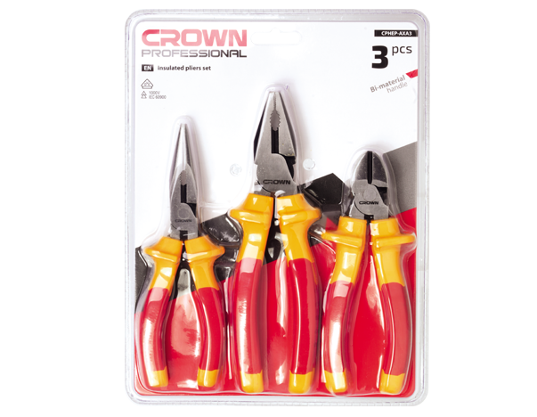 crown Professionele geïsoleerde tangenset, CR-V, gepolijst na zwarting, 3-delig-CPHEP-AXA3