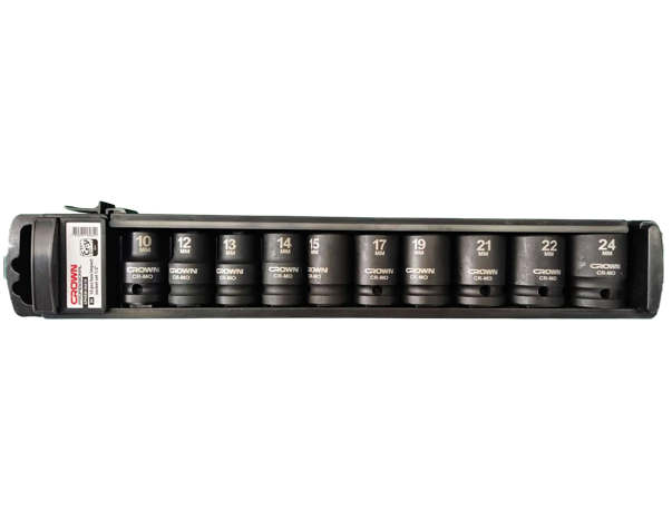 crown Professionele pneumatische doppenset 1/2", CR-V, 10-delig, mangaanfosfaat zwart-CPHSW-IXA10