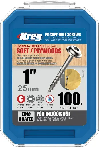 [KRE-SML-C1-100-INT] Kreg Pocket-Hole Screws 25 mm, Zinc Coated, Maxi-Loc, Coarse Thread, 100 piece