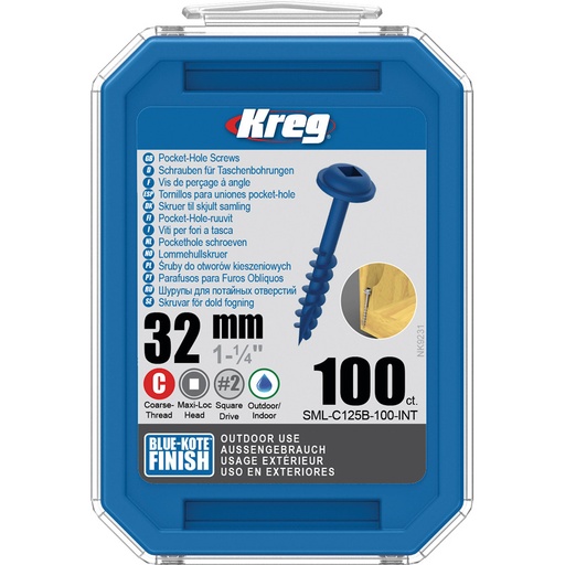 [KRE-SML-C125B-100-INT] Kreg Pocket-Hole schroeven 32, Blue-Kote™, Maxi-Loc, Grof, 100 stuk