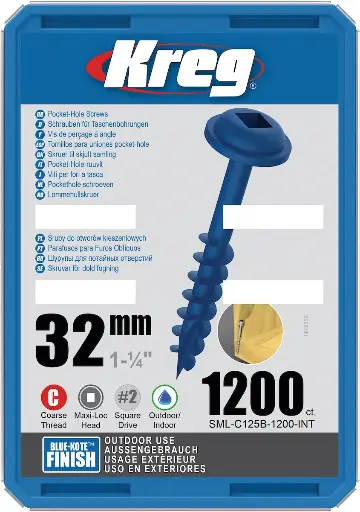 [KRE-SML-C125B-1200-INT] Kreg Pocket-Hole Screws 32 mm, Blue-Kote™, Maxi-Loc, Coarse Thread, 1200 piece