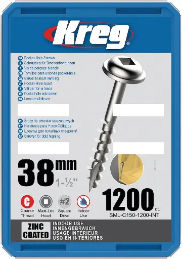 [KRE-SML-C150-1200-INT] Kreg Pocket-Hole schroeven 38 mm, Zinc Coated, Maxi-Loc, Grof, 1200 stuk