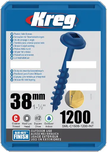 [KRE-SML-C150B-1200-INT] Kreg Pocket-Hole Screws 38 mm, Zinc Coated, Maxi-Loc, Coarse Thread, 1200 piece