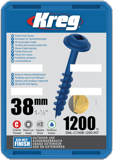 [KRE-SML-C150B-1200-INT] Kreg Pocket-Hole schroeven 38 mm, Zinc Coated, Maxi-Loc, Grof, 1200 stuk