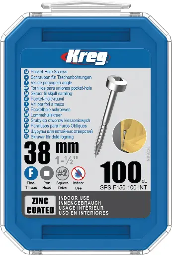 [KRE-SPS-F150-100-INT] Kreg Pocket-Hole Screws 38 mm, Zinc Coated, Pan-Head, Fine Thread, 100 piece