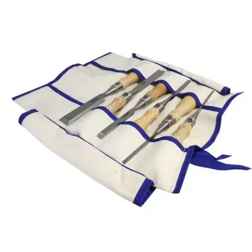 [NAR-863851] Set of bevel edge chisels in tool roll, RICHTER 1/8"-1/4"-3/8"-1/2"-3/4"-1"