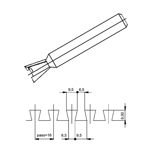 [VIR-5040119] Virutex FRAISE CARBURE QUEUE D'ARONDE D.9,5