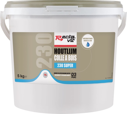 [REC-114100] Houtlijm 230 Super Wit, droogt transparant op 5kg