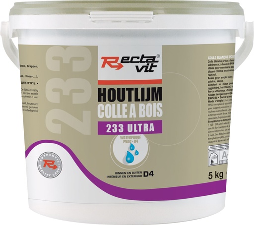 [REC-125101] Houtlijm 233 Ultra Wit, droogt transparant op 5kg