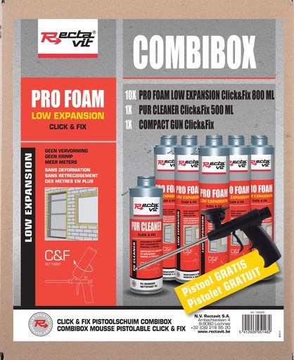 [REC-125200] Montageschuim Pro Foam Low Exp. Click&Fix- Combibox Champagne 1set