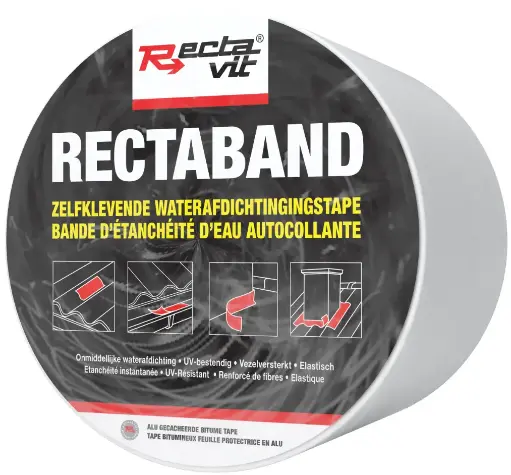 [REC-114228]  Recta-Band - 5cm x 10m - st/pc Top: zilverkleurig, lijm: zwart 1st/pc