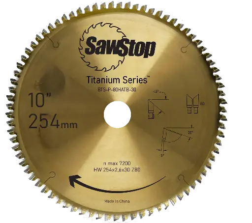 [BTS-P-80HATB-30] SawStop Titanium Serie 80 tands universeel zaagblad - 254mm / 30mm asgat