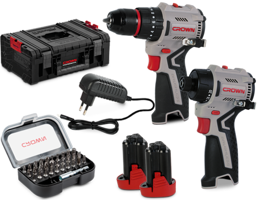 [CRO-K-DC28 IMC] CROWN Power tools Kit; 1xCT21151HX, 1xCT21129HBX, 2xCAB122020X, 1xCAC121018X, 1xCTQ-VM; 31pcs accessories included,