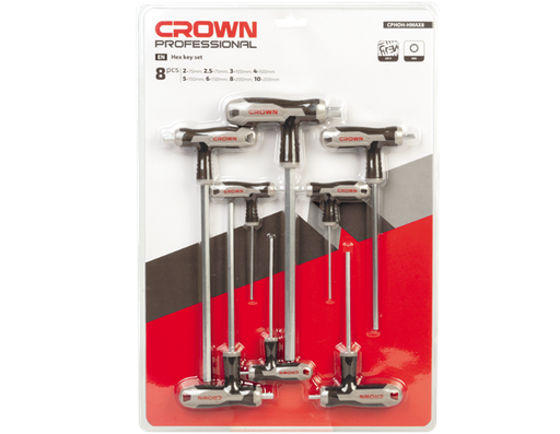 [CRO-CPHOH-HMAX8] crown Professionele inbussleutelset T-greep 8-delig, CR-V, vlakke kop-CPHOH-HMAX8