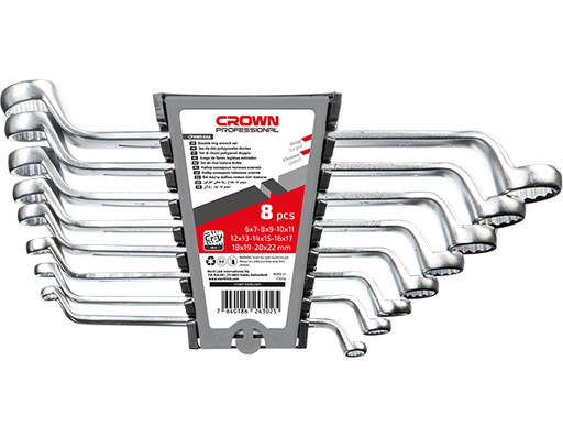 [CRO-CPHWR-XA8] crown Professionele dubbele ringsleutelset, 8-delig, CR-V, gebrutaleerd-CPHWR-XA8