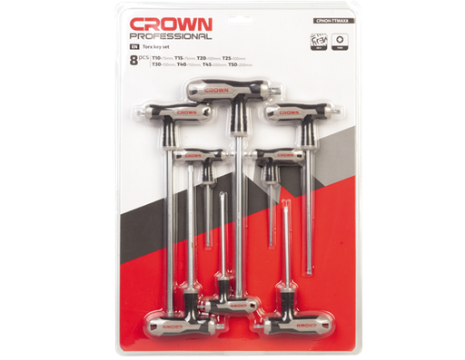 [CRO-CPHOH-TTMAX8] crown Professionele inbussleutelset T-greep met kogelkop, 8-delig, CR-V-CPHOH-TTMAX8