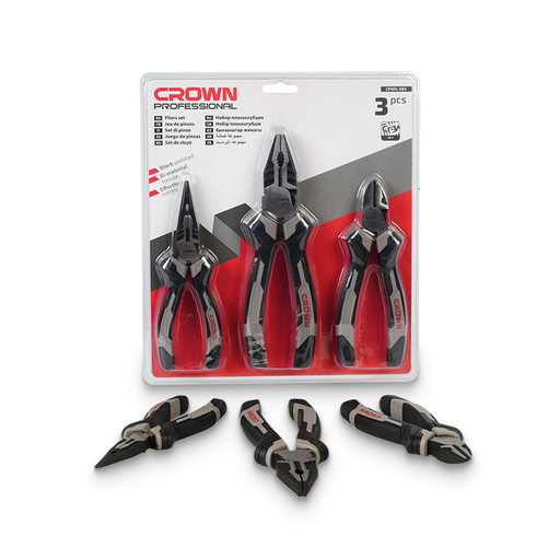 [CRO-CPHPL-XB3] crown Professionele tangenset met hoge hefboomwerking; 1 st. combinatietang 200 mm, 1 st. zijkniptang 160 mm, 1 st. puntbektang 160 mm-CPHPL-XB3