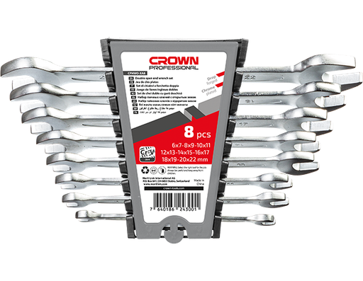 [CRO-CPHWO-XA8] crown Professionele dubbele steeksleutelset, 8-delig, CR-V, gebrutaleerd-CPHWO-XA8