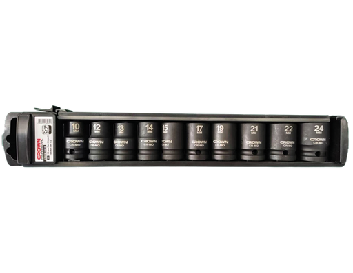 [CRO-CPHSW-IXA10] crown Professionele pneumatische doppenset 1/2", CR-V, 10-delig, mangaanfosfaat zwart-CPHSW-IXA10